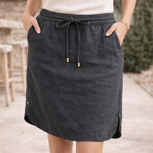Luxury Linen Capsule Skirt Charcoal Elastic Waist Quiet Minimalist Summer M/L/12